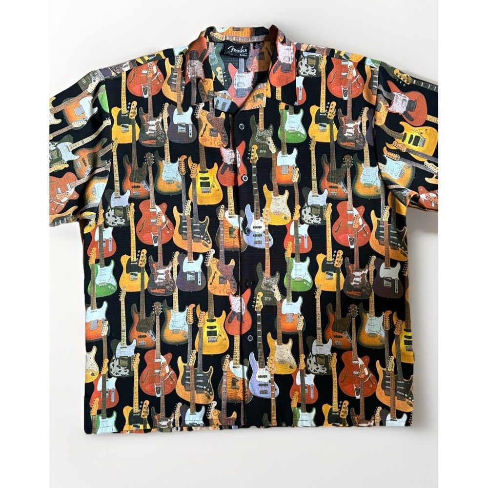 Fender‎ The Collection By DaVinci Guitars All Over Print Button Shirt Men's XL